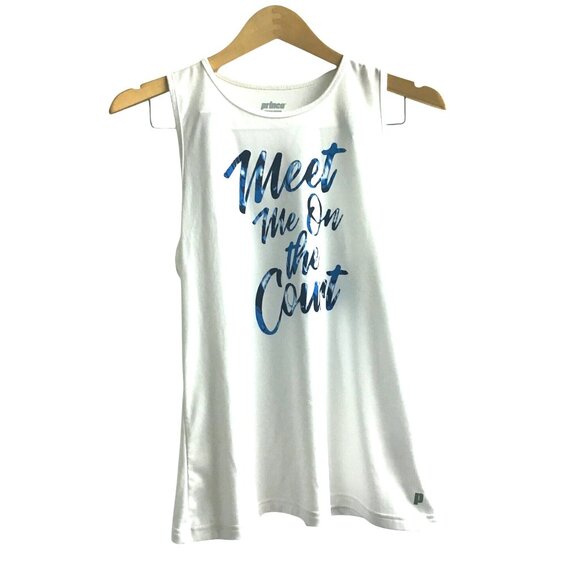 PRINCE- WOMEN'S WHITE GRAPHIC RACE BACK TANK SIZE MEDIUM - Picture 1 of 5